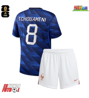 Francia Aurelien Tchouameni #8 Primera Equipación Niños Mundial 2026 Manga Corta (+ Pantalones cortos)